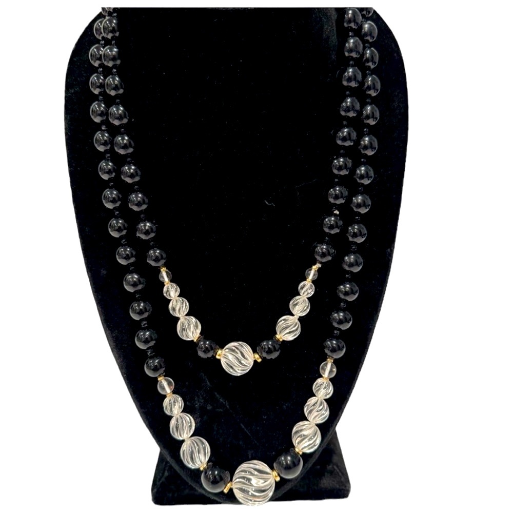 Vintage crystal and black bead necklace. EUC.